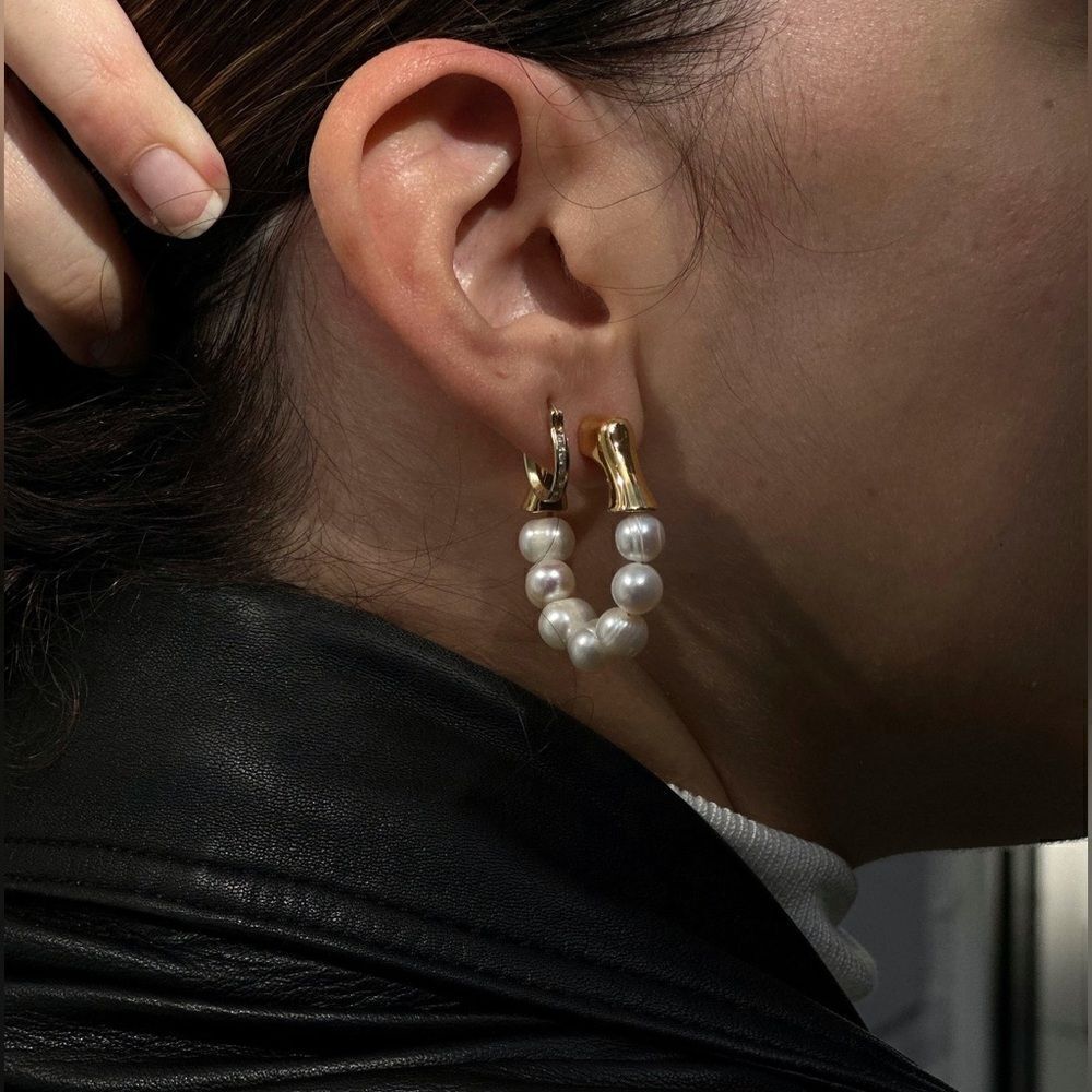 Pearl hoop earrings #174
